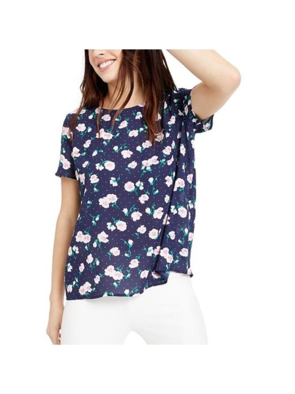 Maison Jules Floral-Print Button-Back Woven Top